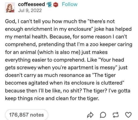 Think of your mental health as a zoo and you're the zookeeper